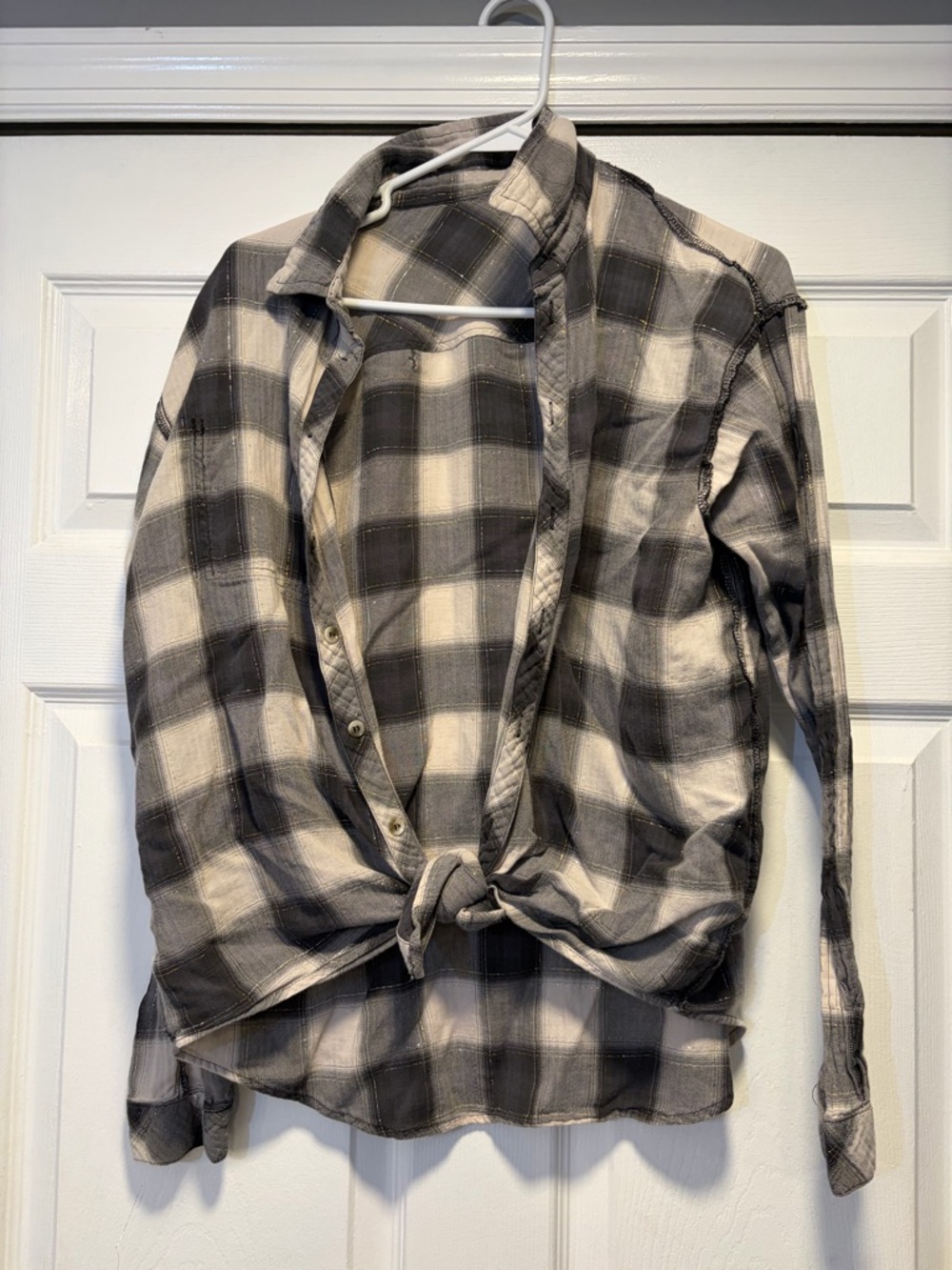 Black and Cream Plaid Button-Up Shirt